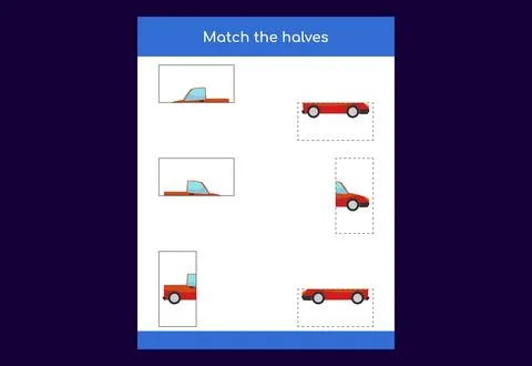 Matching game. Match halves of objects. Educational game for children, prin.. Stock Illustration