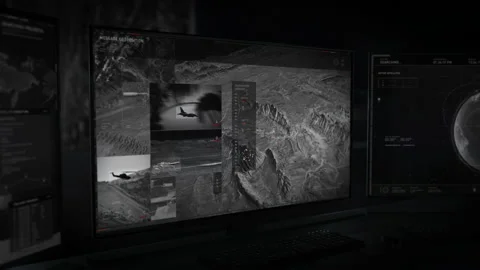 Matching Military Vehicles With Real Objects In Software Using Satellite Data Stock Footage 204980991