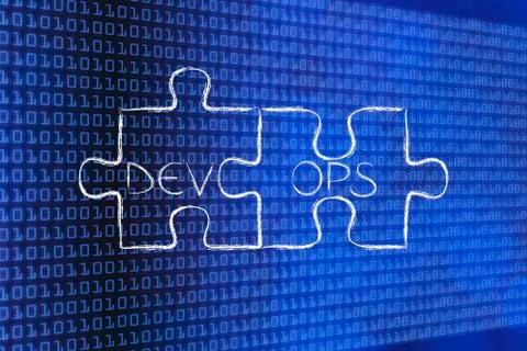Matching pieces of puzzle with text DevOps, Stock-Illustration