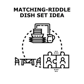 Matching riddle dish set idea concept Stock Illustration