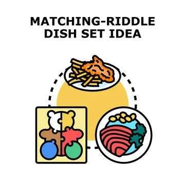 Matching riddle dish set idea concept illustration Stock Illustration