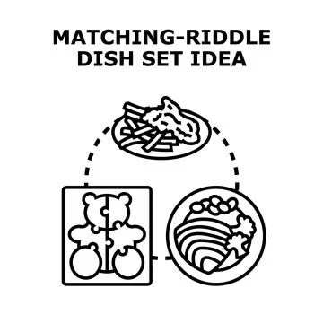 Matching riddle dish set idea concept illustration Stock Illustration
