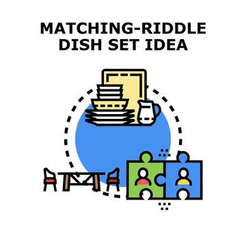 Matching riddle dish set idea concept Stock Illustration