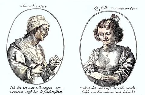 Matchmaker and prostitute Holla Discher engraving from the 17th century from Stock Illustration