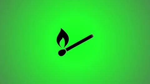 Matchstick with fire flame icon animated on green screen background for fir.. Video stock 346490824