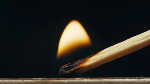 Matchstick match with fire macro close up, probe lens firing, smoking. Stock Footage 240104738