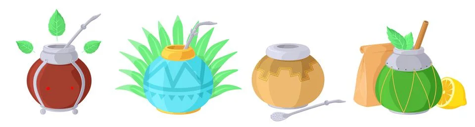 Mate tea drink vector isolated cartoon set Stock Illustration