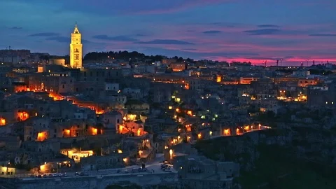 Matera at blue hour Stock Footage 107997187