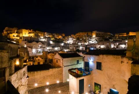 Matera Italy skyline at night Stock Photos