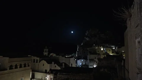 Matera at night with full moon. Realtime with audio. Version 2 Stock Footage 280630618