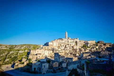 Matera. Panoramic view of Sassi di Matera in Italy, historic Sassi cave Stock Photos