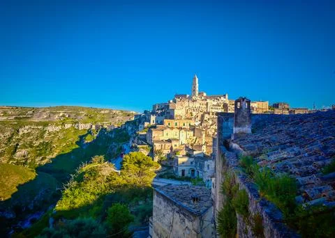 Matera. Panoramic view of Sassi di Matera in Italy, historic Sassi cave Stock Photos