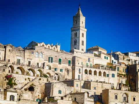 Matera. Panoramic view of Sassi di Matera in Italy, historic Sassi cave Stock Photos