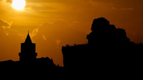 Matera at Sunset, the underground city with its historical centre Sassi, Italy Stock Footage 103502355