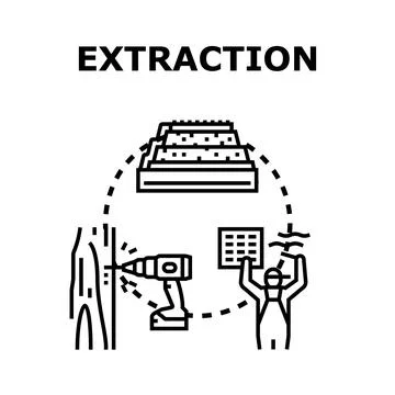 Material and data extraction process concept Illustration