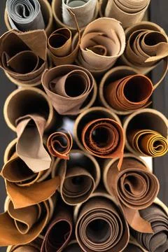 Material for creating handmade production at leather workshop. Storage Stock Photos