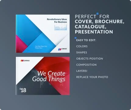 Material design of brochure set, abstract annual report, horizontal cover layout Stock Illustration