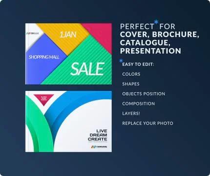 Material design of brochure set, abstract annual report, horizontal cover layout Illustrazione stock