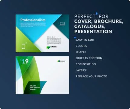 Material design of brochure set, abstract annual report, horizontal cover layout Stock Illustration