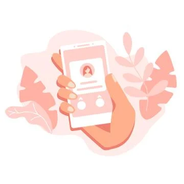 Material design Incoming call on smartphone screen. Calling service. Hand hol Stock Illustration