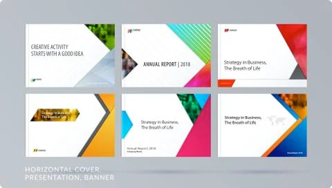 Material design style presentation template with colourful rectangles shadows Stock Illustration