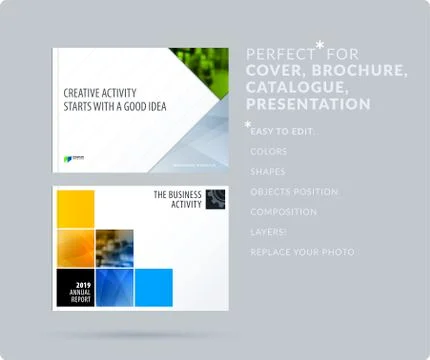Material design style presentation template with colourful rectangles shadows 스톡 일러스트