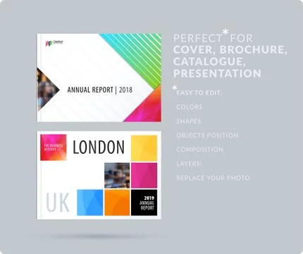 Material design style presentation template with colourful rectangles shadows Stock Illustration