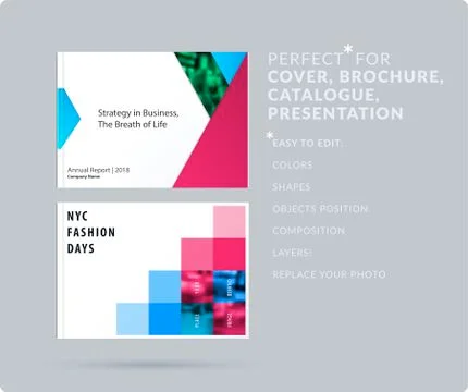 Material design style presentation template with colourful rectangles shadows 스톡 일러스트