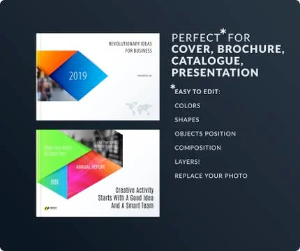 Material design style presentation template with colourful rectangles shadows 스톡 일러스트