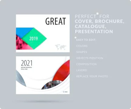 Material design style presentation template with colourful rectangles shadows 스톡 일러스트