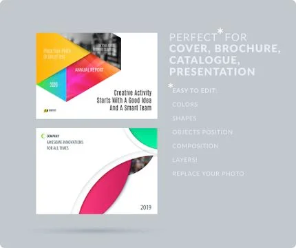 Material design style presentation template with colourful rectangles shadows 스톡 일러스트