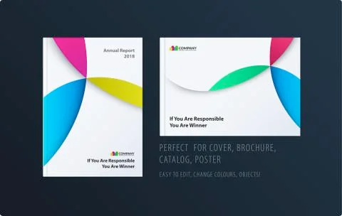 Material design template with colourful circles intersections. Creative abstract Stock Illustration