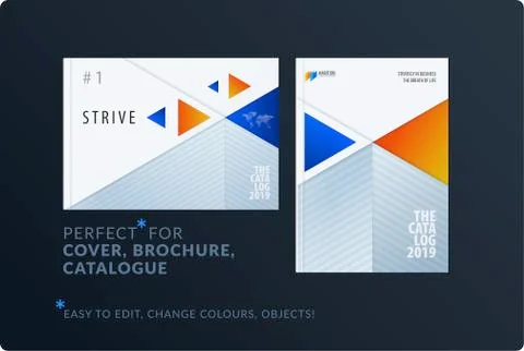 Material design template. Creative blue orange colourful abstract brochure set Stock Illustration