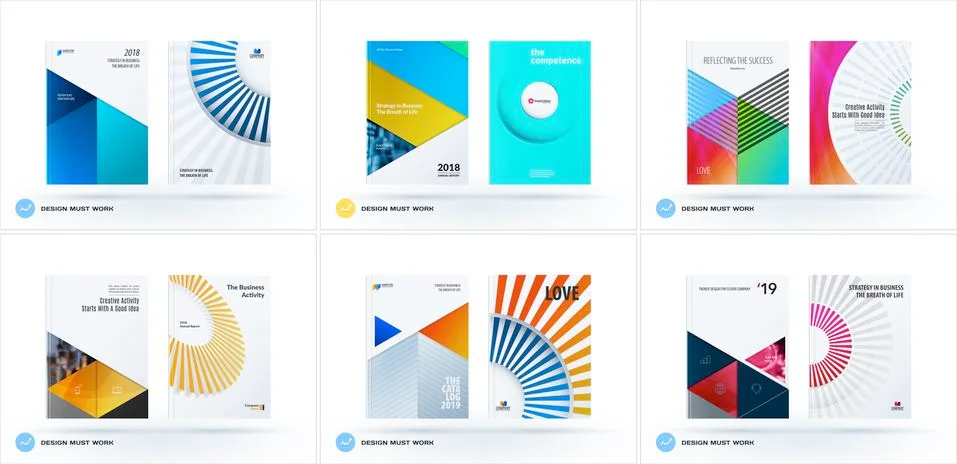 Material design template. Creative colourful abstract brochure set, annual Stock Illustration