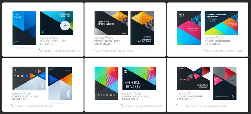 Material design template. Creative colourful abstract brochure set, annual Stock Illustration