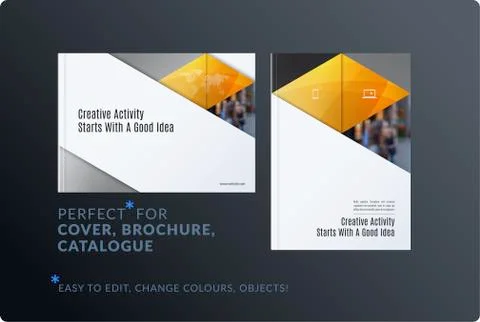 Material design template. Creative yellow colourful abstract brochure set Stock Illustration