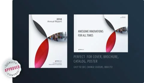 Material design template with red colourful circles intersections. Creative Illustrazione stock