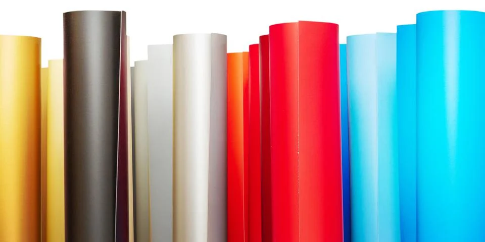 Material for designers. Plotter self-adhesive multi-colored film for printing Stock Photos
