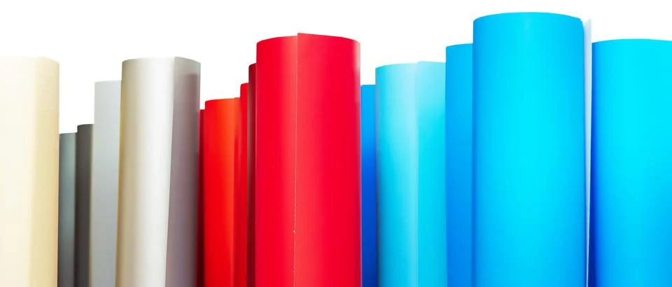 Material for designers. Plotter self-adhesive multi-colored film for printing Stock Photos