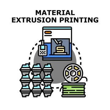 Material extrusion printing process creating three dimensional objects Stock Illustration