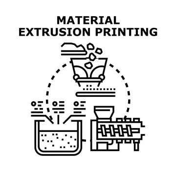 Material extrusion printing process creating 3d objects Stock Illustration
