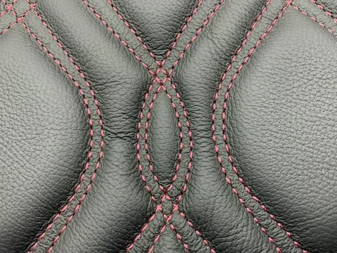 Material leather texture. Thread pattern on the black leather. Foto stock