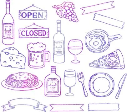 Material set of the bar drawn with purple color chalk Stock Illustration