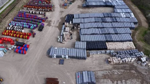 Material storage facility supplying data center construction site, aerial view Stock Footage 337221589
