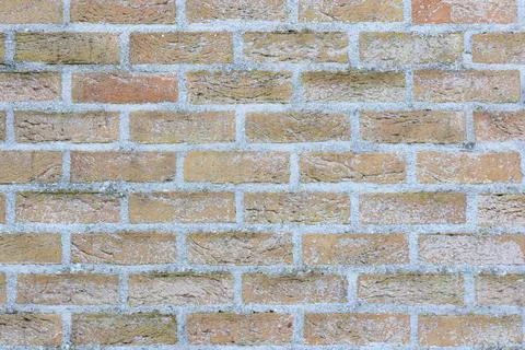 Material texture of beige yellow brick wall Stock Photos