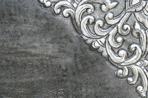 Material wall and ancient tile thai silver pattern crafts world. thai lanna s Stock Photos