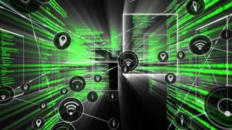 Materializing code panels initiating network expansion from central Wi-Fi node Stock Footage 314527491