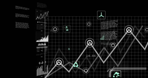 Materializing teal-green icons sparking grid and code sliding into dashboard Stock Footage 317260475
