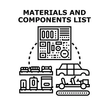 Materials and components list for industrial manufacturing process Stock Illustration