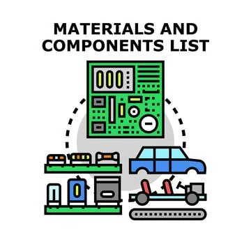 Materials and components list for industrial manufacturing process Stock Illustration